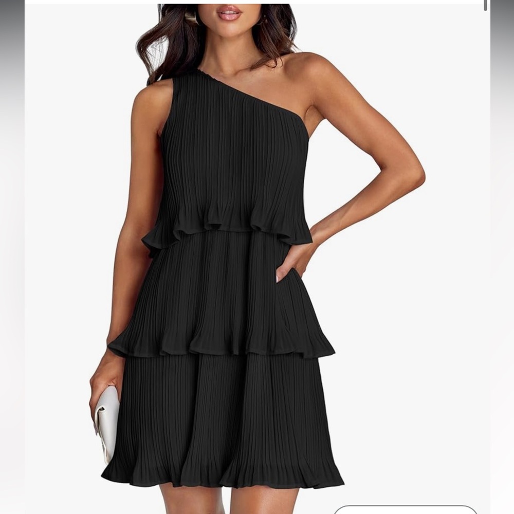 Pleated One Shoulder Little Black Dress